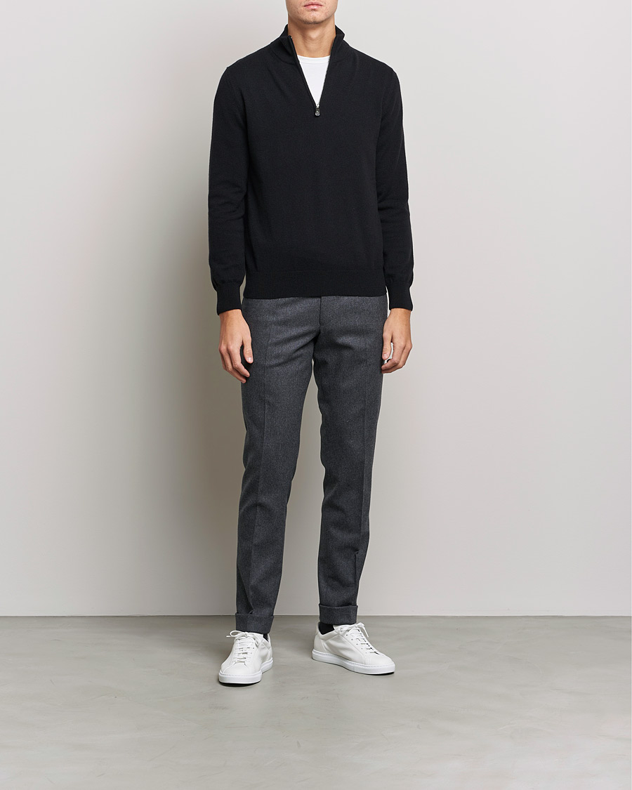 Herre | Gensere | Piacenza Cashmere | Cashmere Half Zip Sweater Black