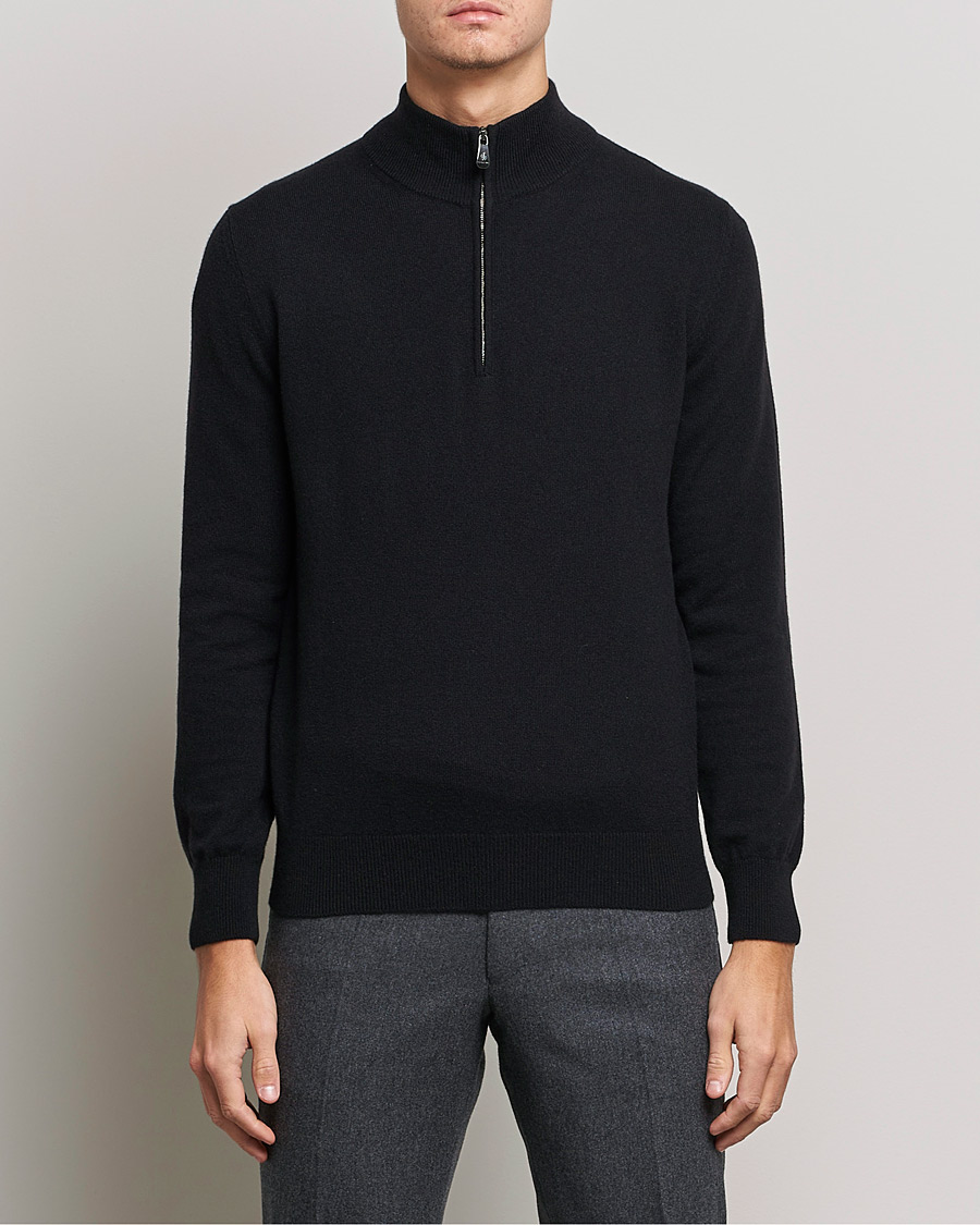 Herre | The Classics of Tomorrow | Piacenza Cashmere | Cashmere Half Zip Sweater Black