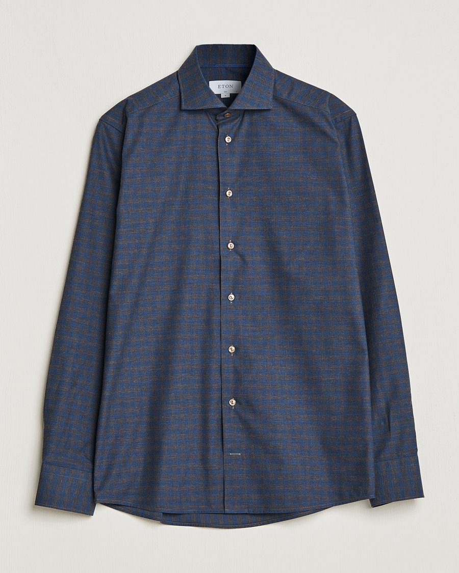 Herre | Skjorter | Eton | Fine Twill Melange Shirt Navy Blue Checked
