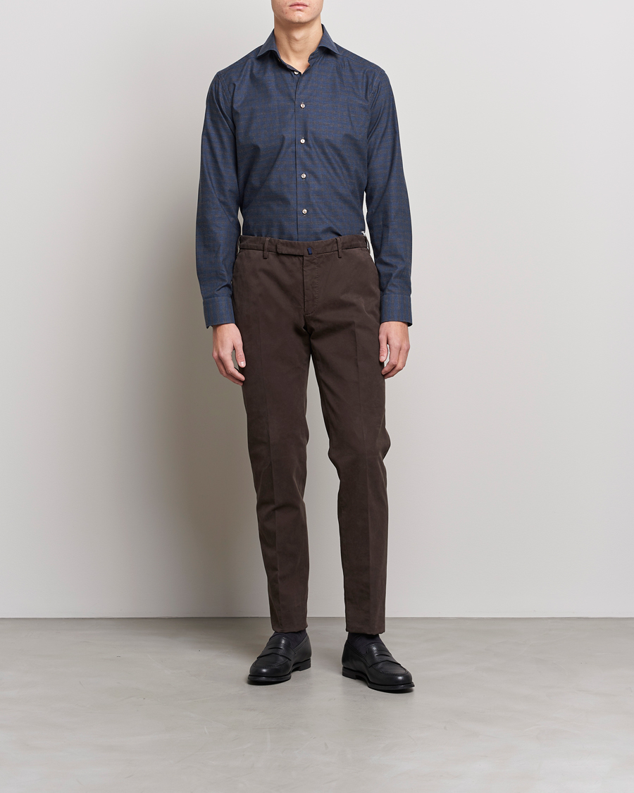 Herre | Skjorter | Eton | Fine Twill Melange Shirt Navy Blue Checked