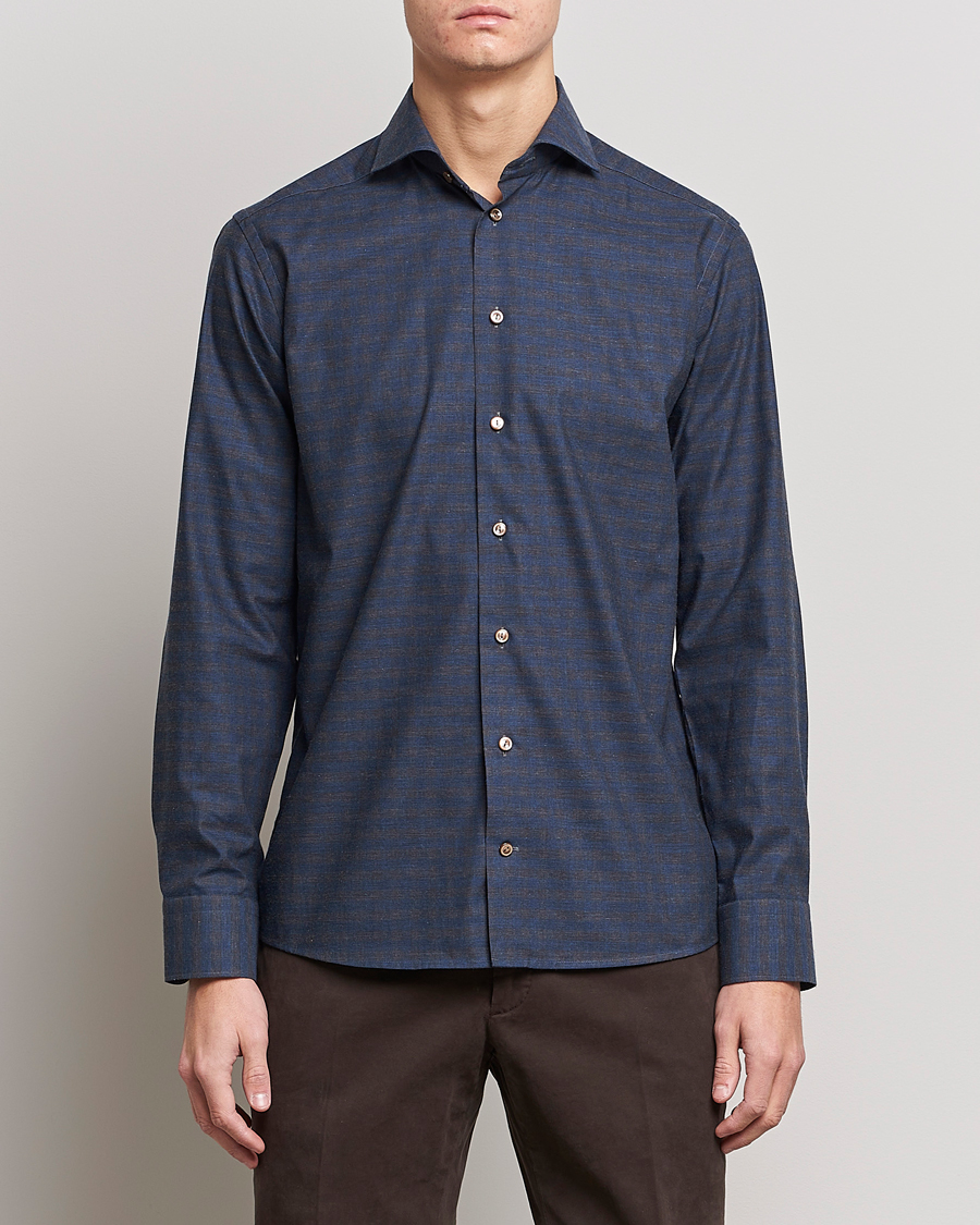 Herre |  | Eton | Fine Twill Melange Shirt Navy Blue Checked