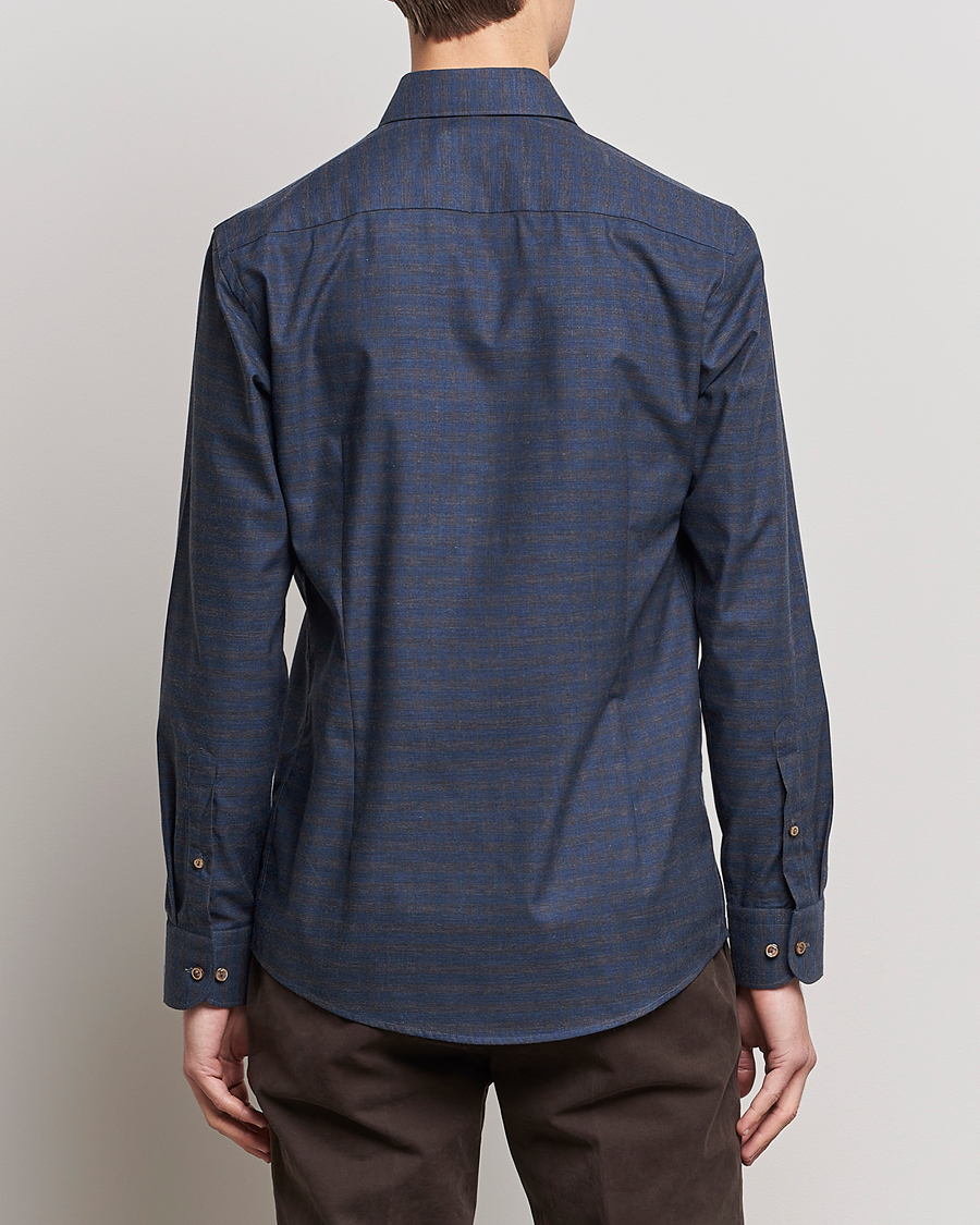 Herre | Skjorter | Eton | Fine Twill Melange Shirt Navy Blue Checked
