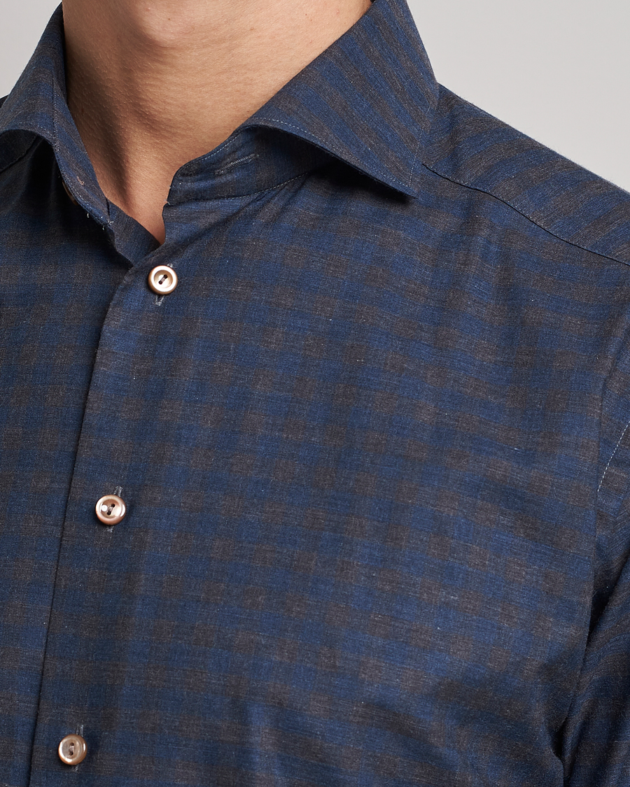 Herre | Skjorter | Eton | Fine Twill Melange Shirt Navy Blue Checked