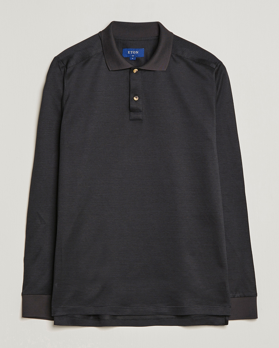 Herre | Gensere | Eton | Knit Jaquard Polo Shirt Black