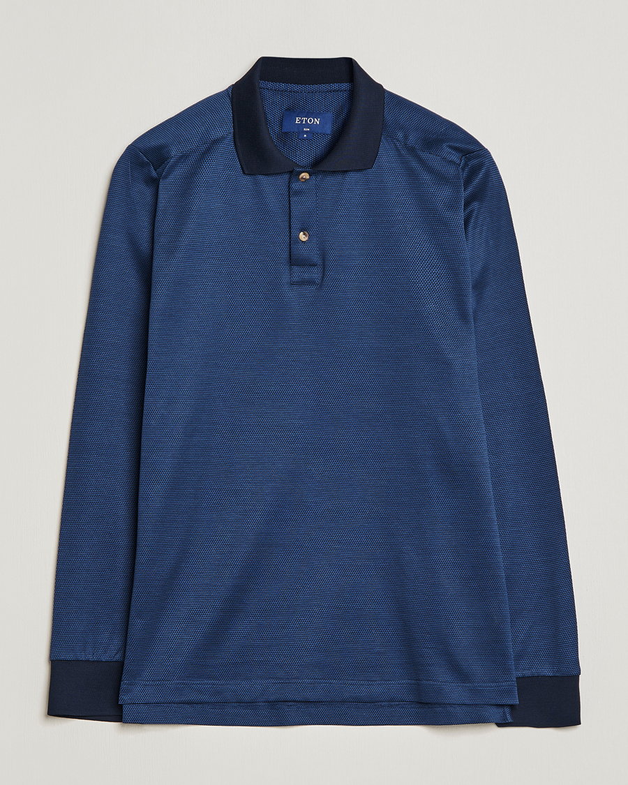 Herre | Gensere | Eton | Knit Jaquard Polo Shirt Blue