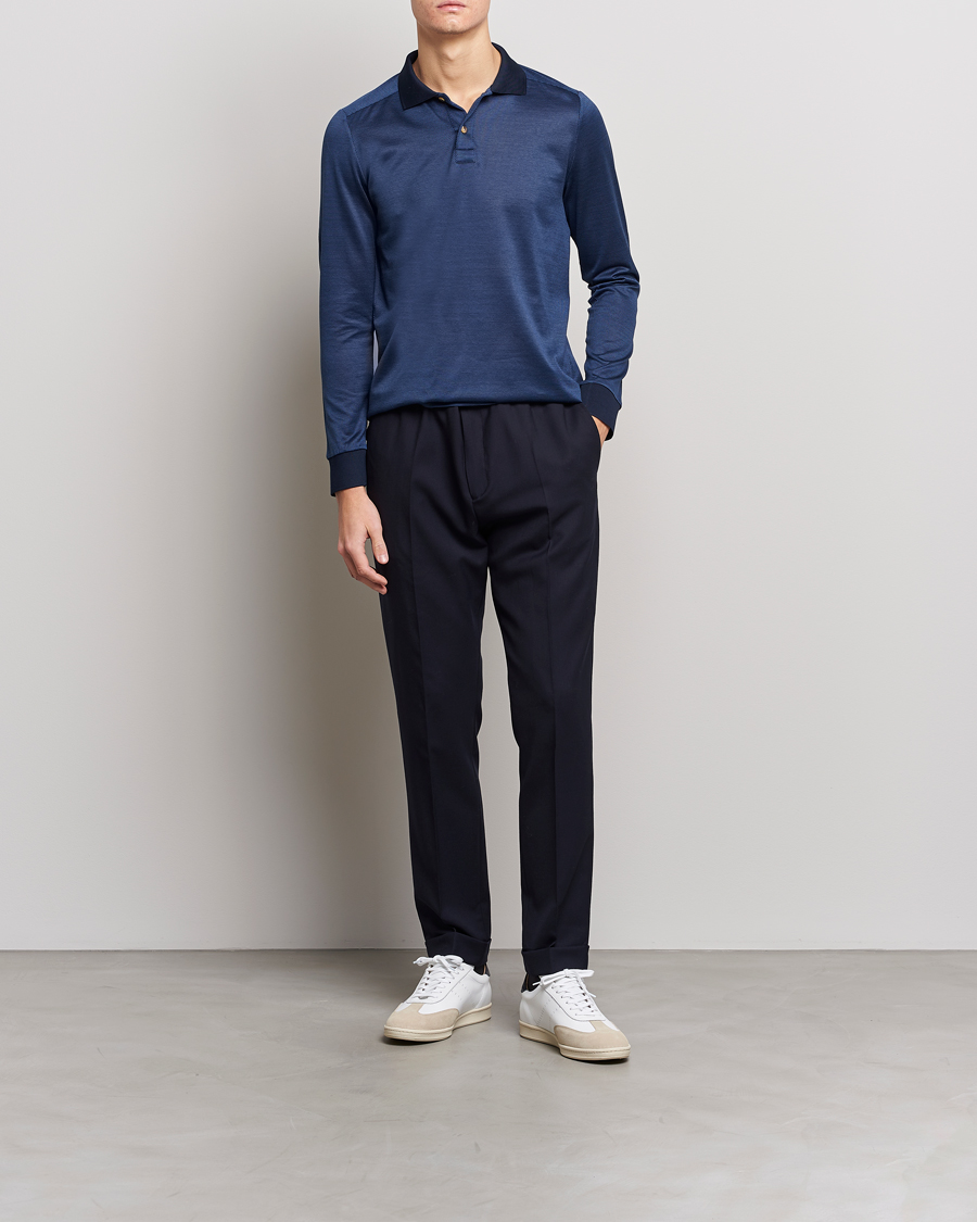 Herre | Nytt i butikken | Eton | Knit Jaquard Polo Shirt Blue