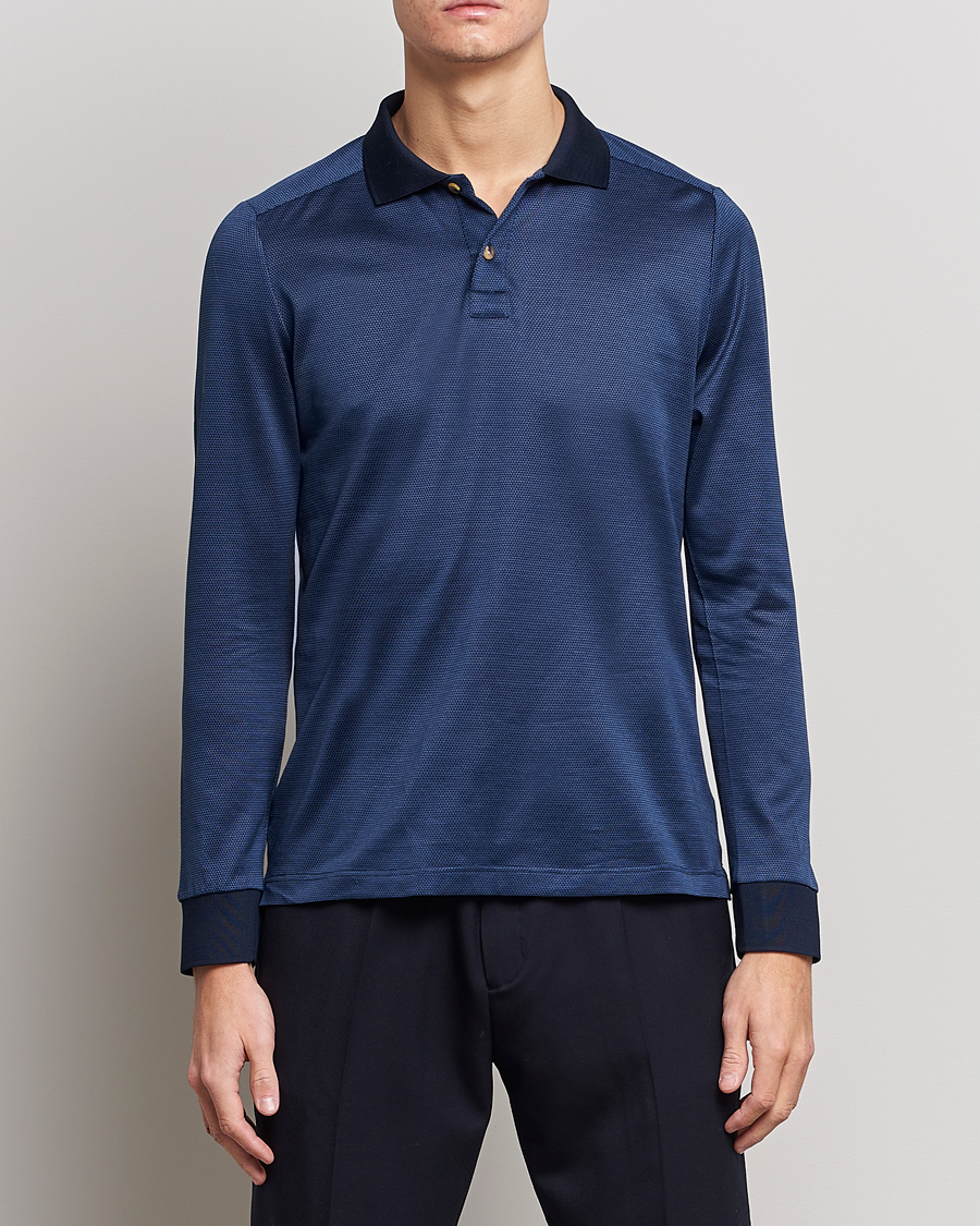 Herre | | Eton | Knit Jaquard Polo Shirt Blue