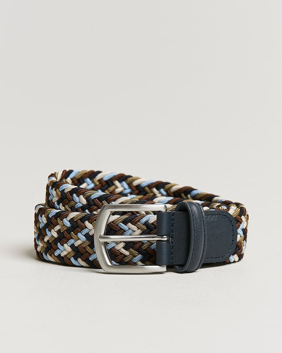 Herre | Belter | Anderson's | Stretch Woven 3,5 cm Belt Navy/Green/Brown