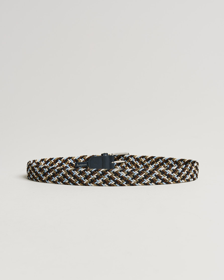 Herre | Flettede belter | Anderson's | Stretch Woven 3,5 cm Belt Navy/Green/Brown