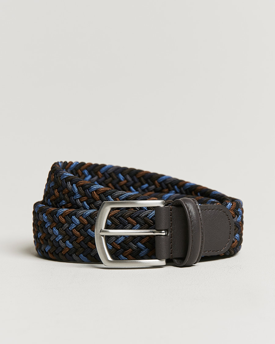 Herre | Belter | Anderson's | Stretch Woven 3,5 cm Belt Navy/Brown