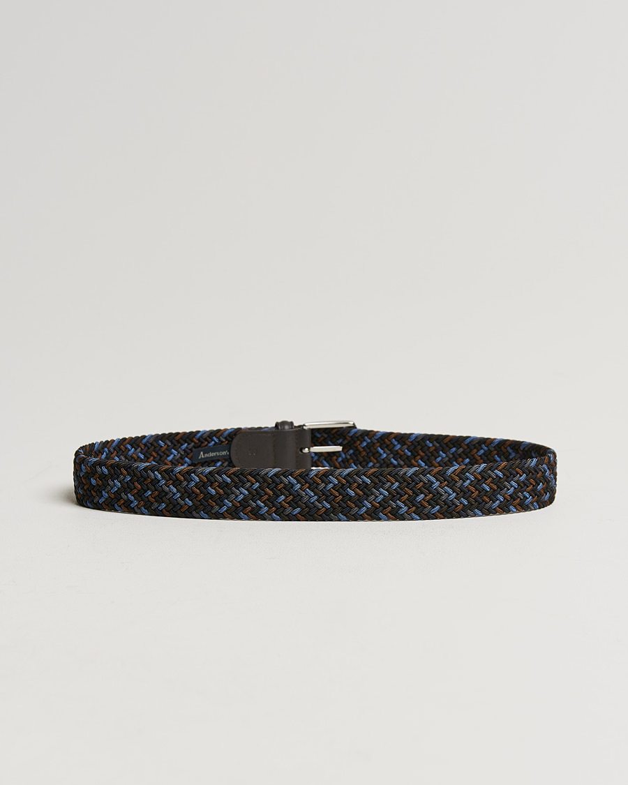 Herre | Italian Department | Anderson's | Stretch Woven 3,5 cm Belt Navy/Brown