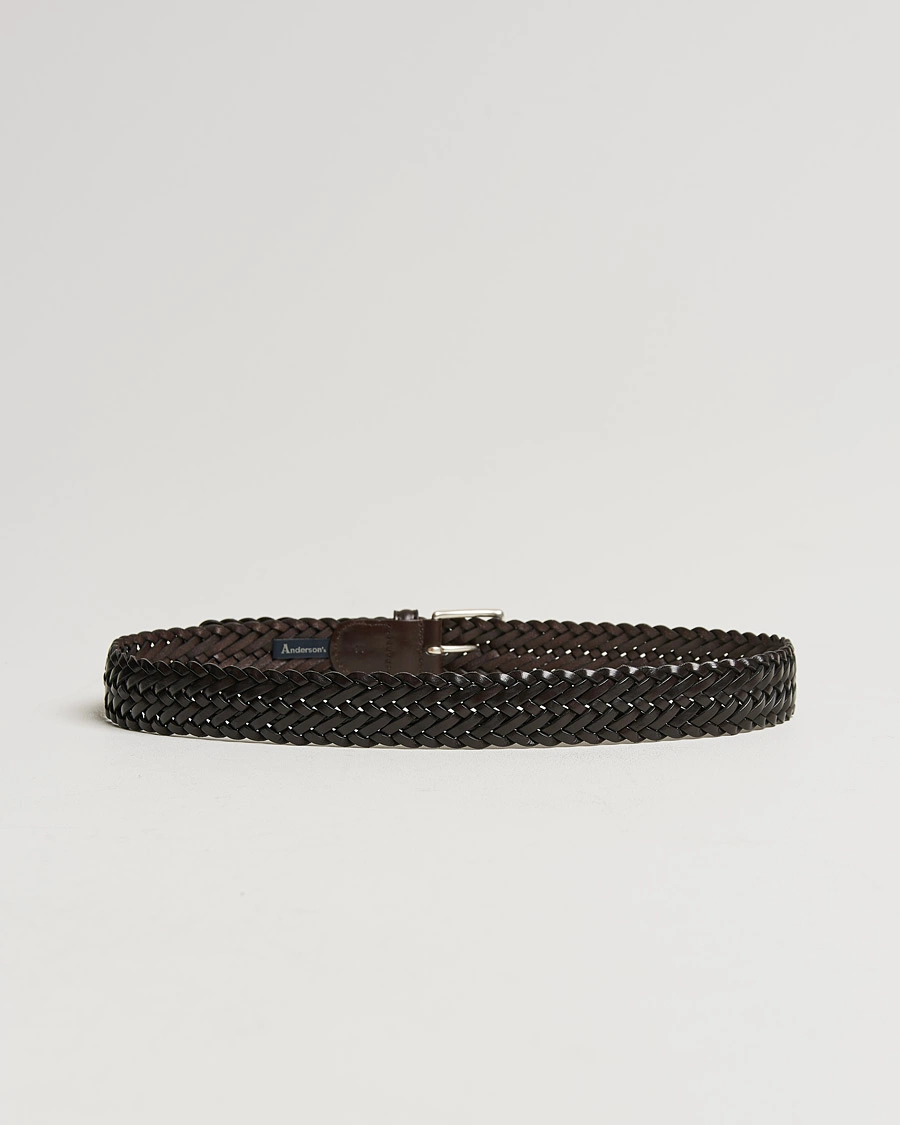 Herre | Italian Department | Anderson's | Woven Leather 3,5 cm Belt Dark Brown