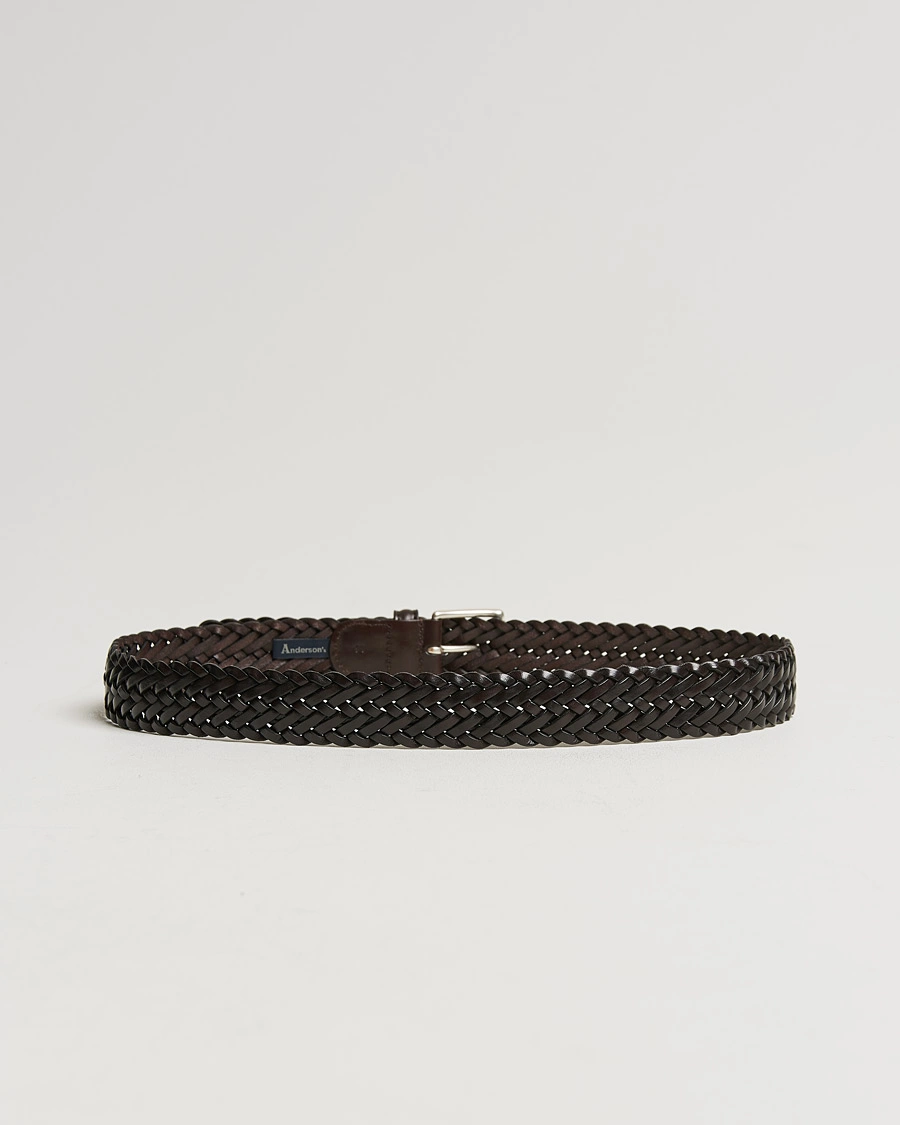 Herre |  | Anderson's | Woven Leather 3,5 cm Belt Dark Brown