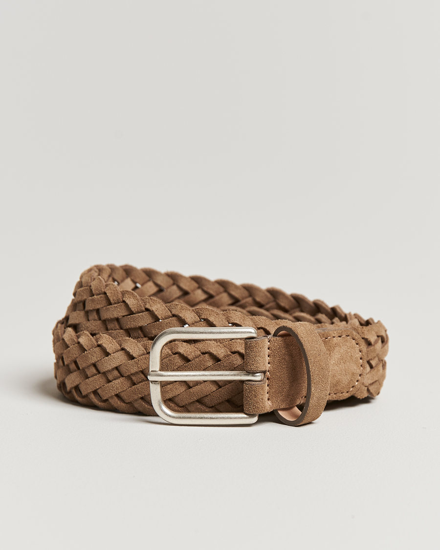 Herre | Belter | Anderson's | Woven Suede Belt 3 cm Beige