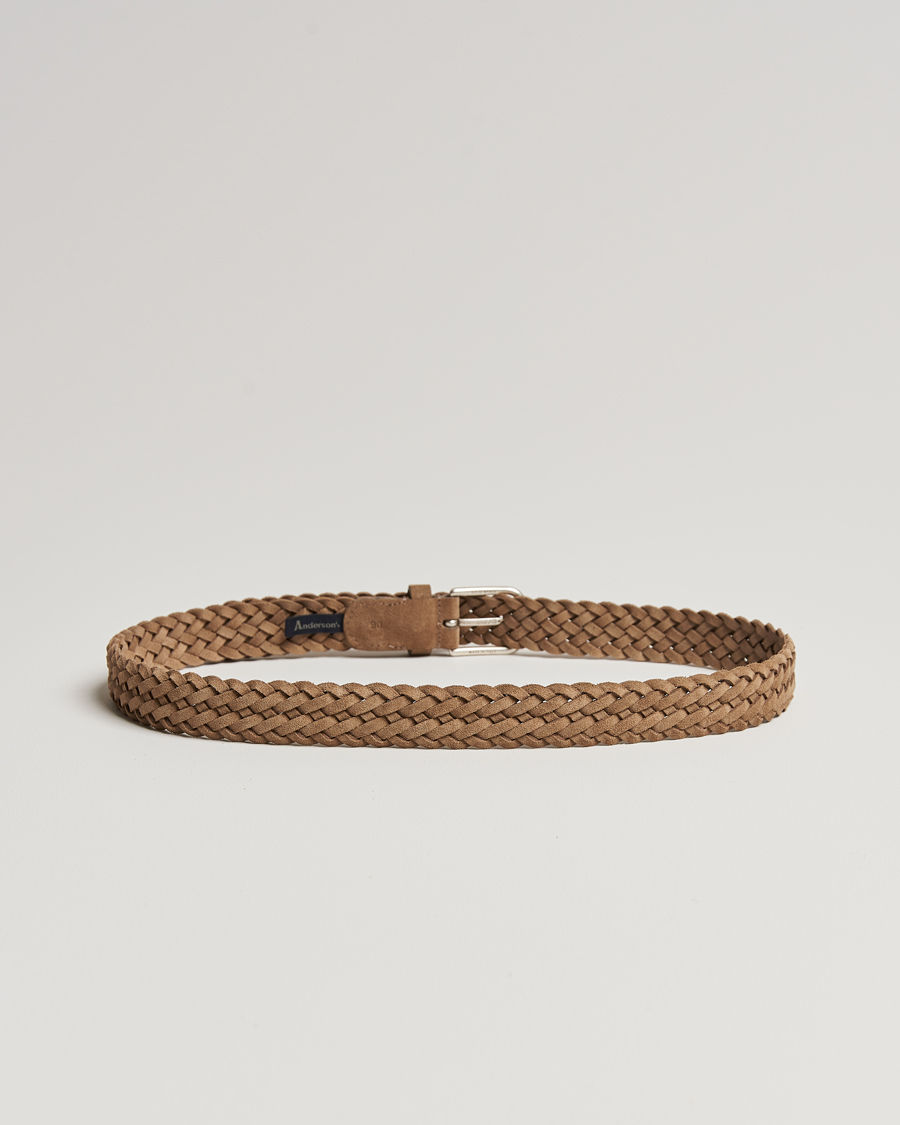 Herre | Italian Department | Anderson's | Woven Suede Belt 3 cm Beige