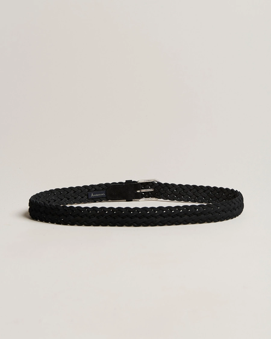 Herre | Flettede belter | Anderson's | Woven Suede Belt 3 cm Black