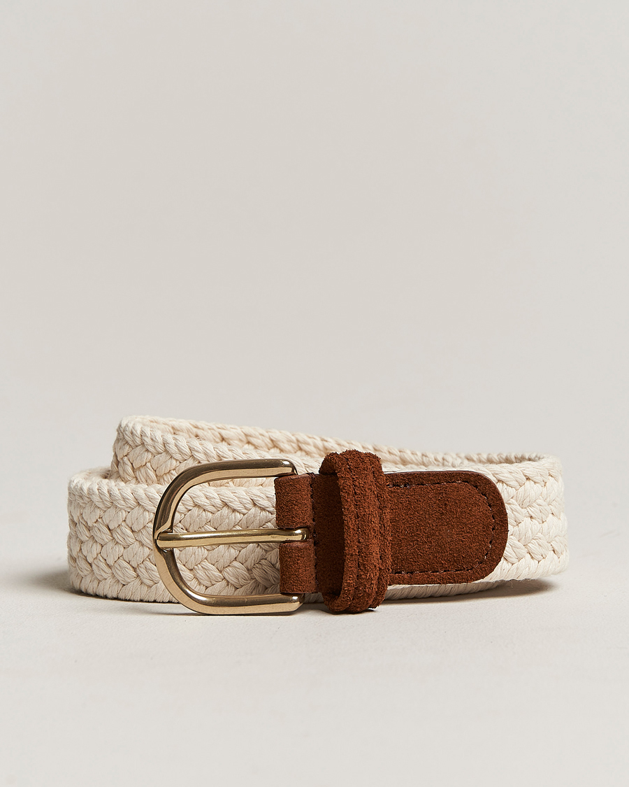 Herre | Anderson's Braided Cotton Casual Belt 3 cm White | Anderson's | Braided Cotton Casual Belt 3 cm White