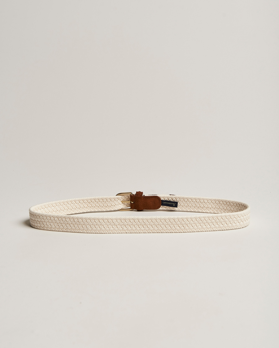 Herre | Anderson's | Anderson's | Braided Cotton Casual Belt 3 cm White