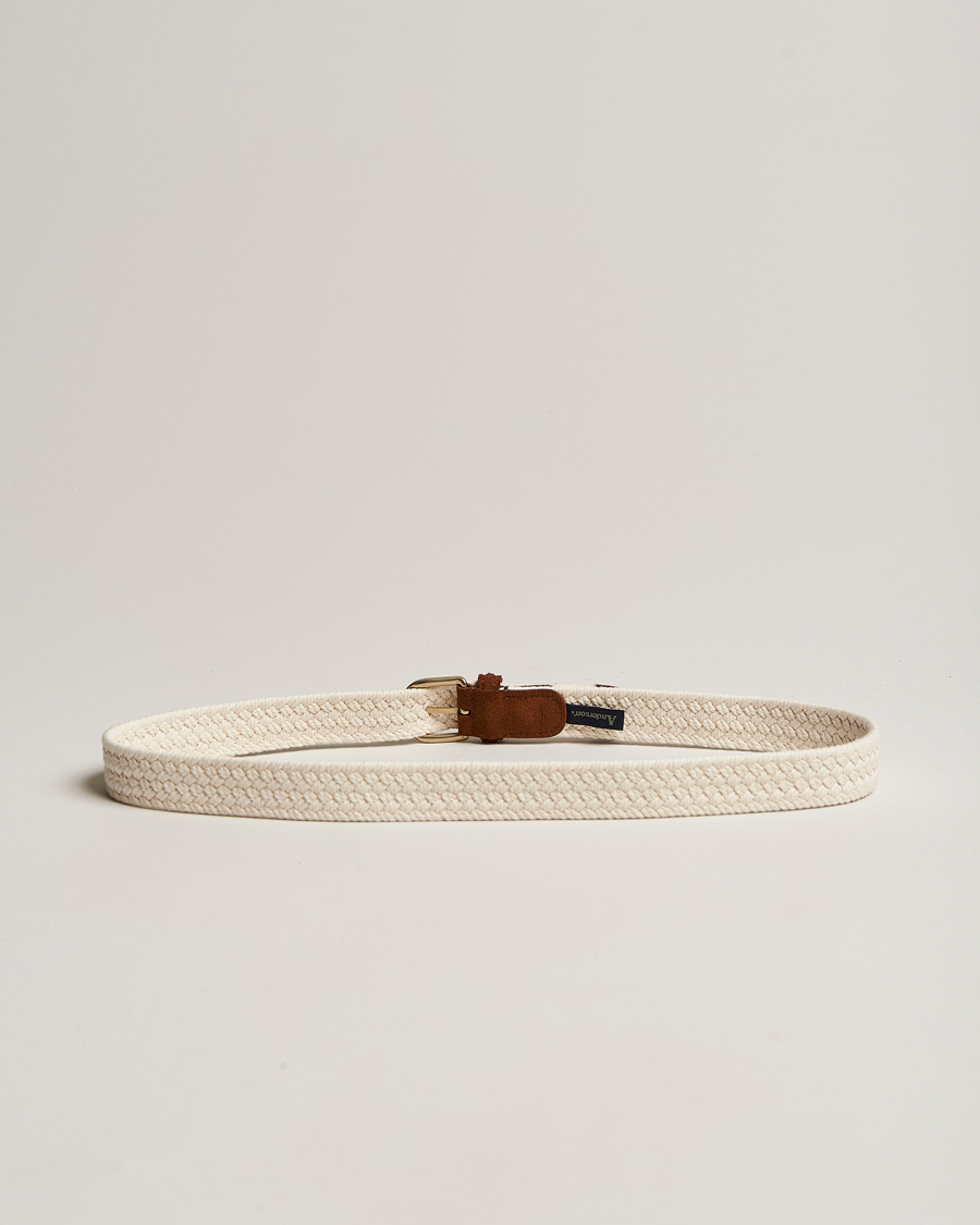 Herre | | Anderson's | Braided Cotton Casual Belt 3 cm White