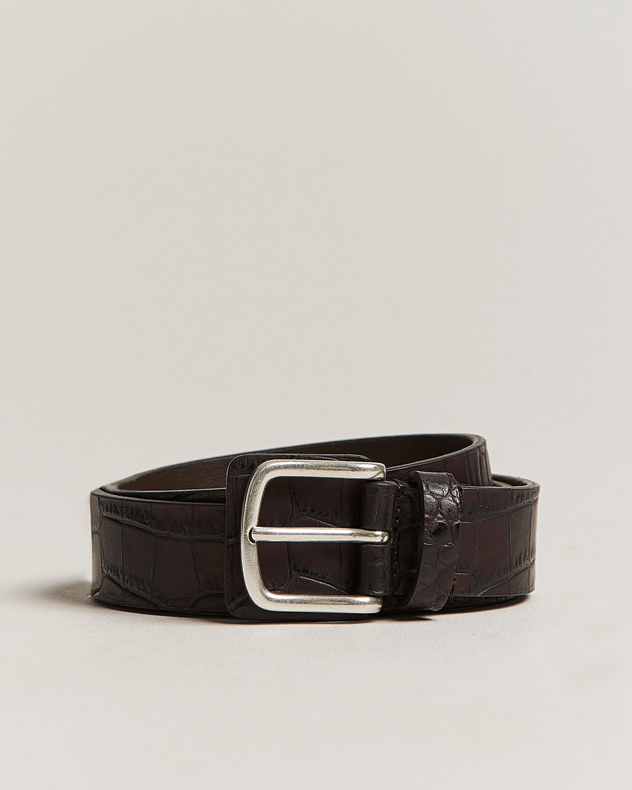 Herre | Anderson's Embossed Croco Belt 3 cm Brown | Anderson's | Embossed Croco Belt 3 cm Brown