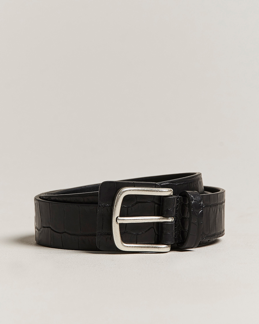 Herre | Anderson's Embossed Croco Belt 3 cm Black | Anderson's | Embossed Croco Belt 3 cm Black