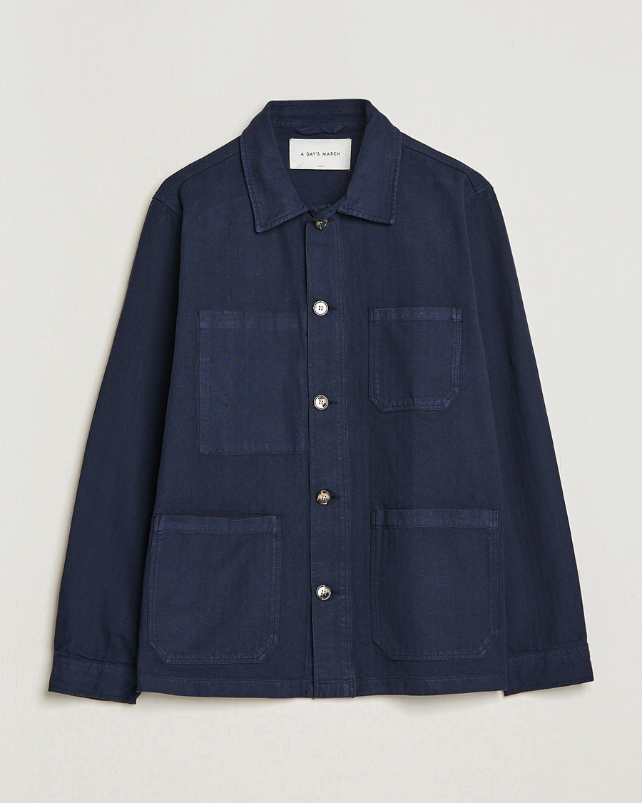 Herre | Skjorter | A Day's March | Herringbone Overshirt Navy