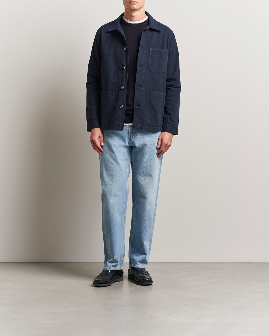 Herre | Skjorter | A Day's March | Herringbone Overshirt Navy
