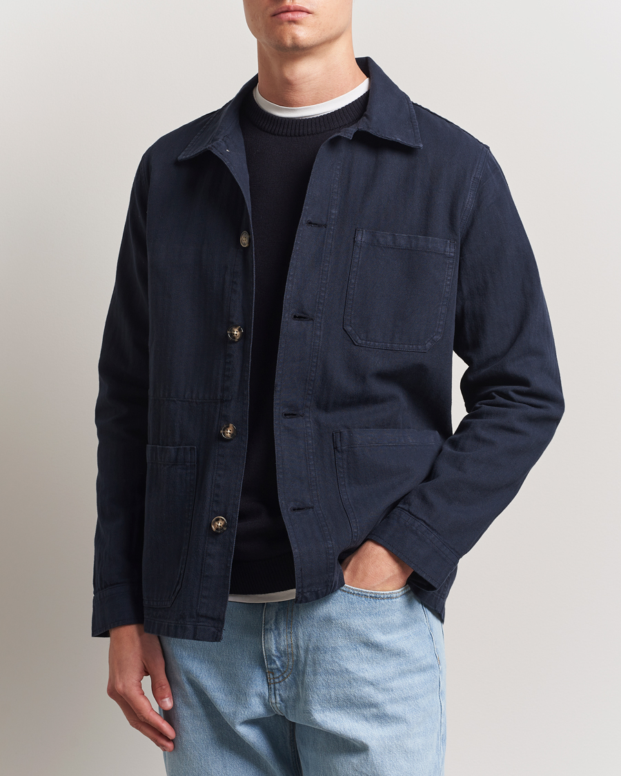 Herre | Skjorter | A Day's March | Herringbone Overshirt Navy