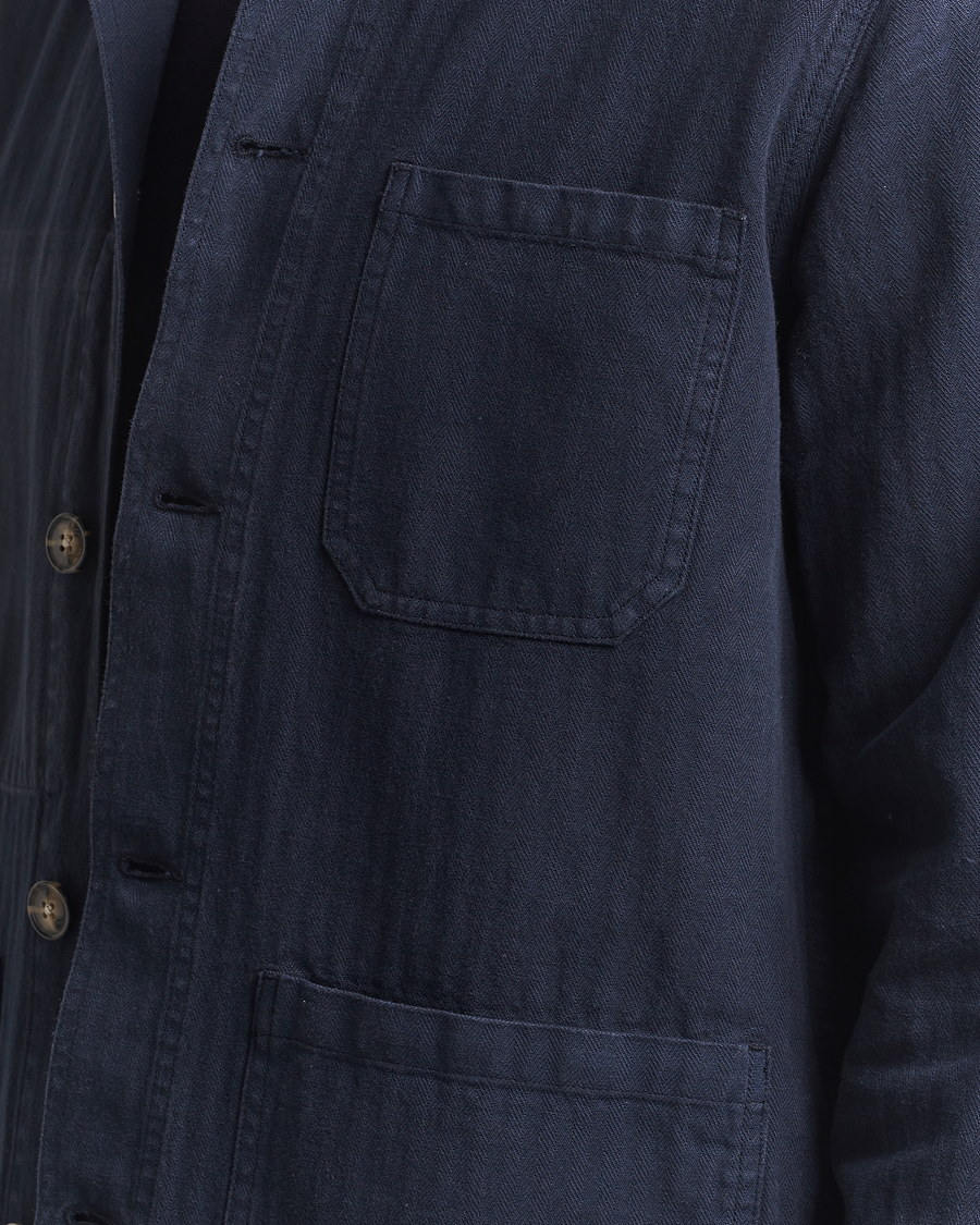Herre | Skjorter | A Day's March | Herringbone Overshirt Navy