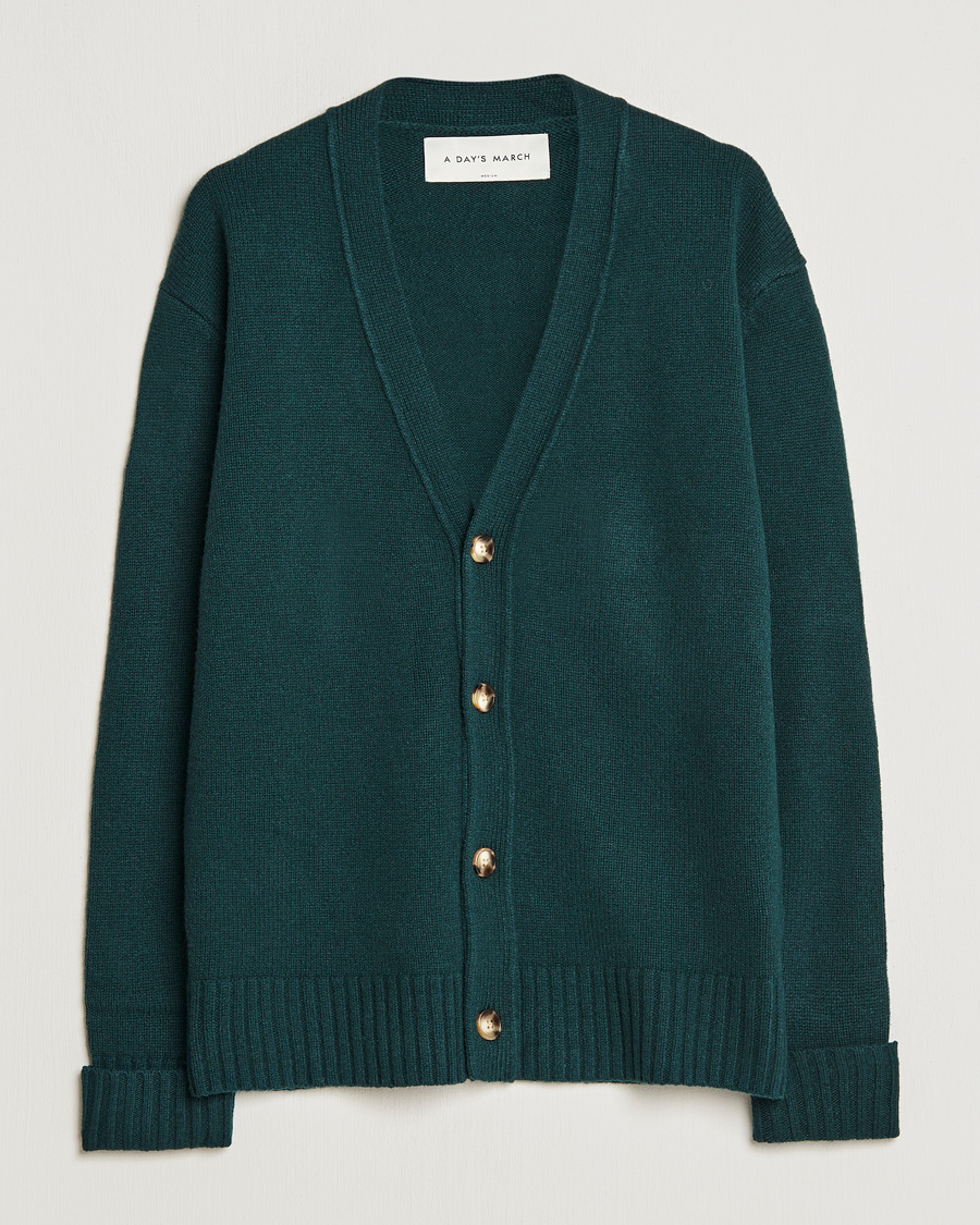 Herre | Gensere | A Day's March | Snag Lambswool Cardigan Bottle Green