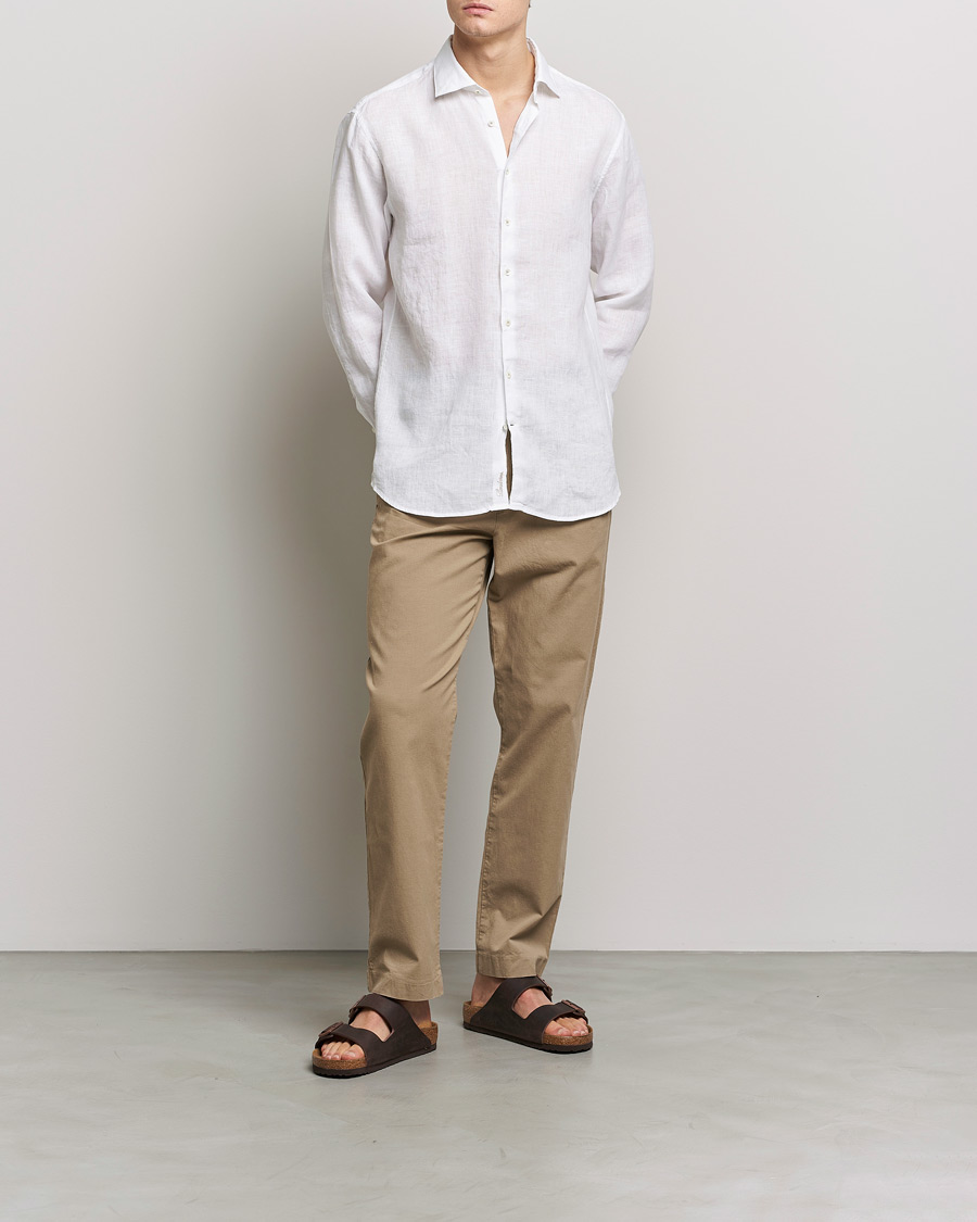Herre | Skjorter | Stenströms | Fitted Body Cut Away Linen Shirt White