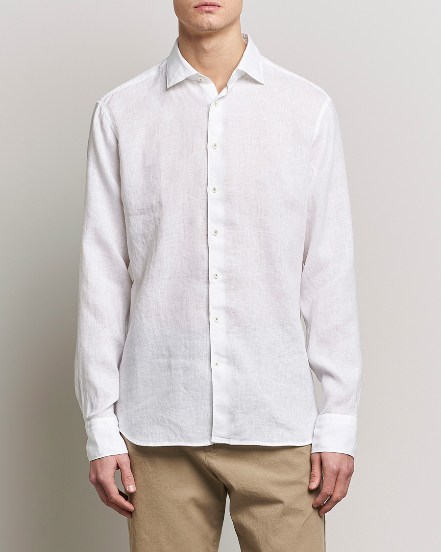 Herre | Linskjorter | Stenströms | Fitted Body Cut Away Linen Shirt White