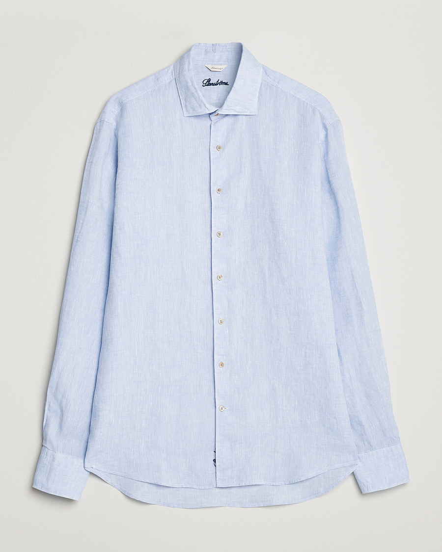Herre | Skjorter | Stenströms | Fitted Body Cut Away Linen Shirt Light Blue