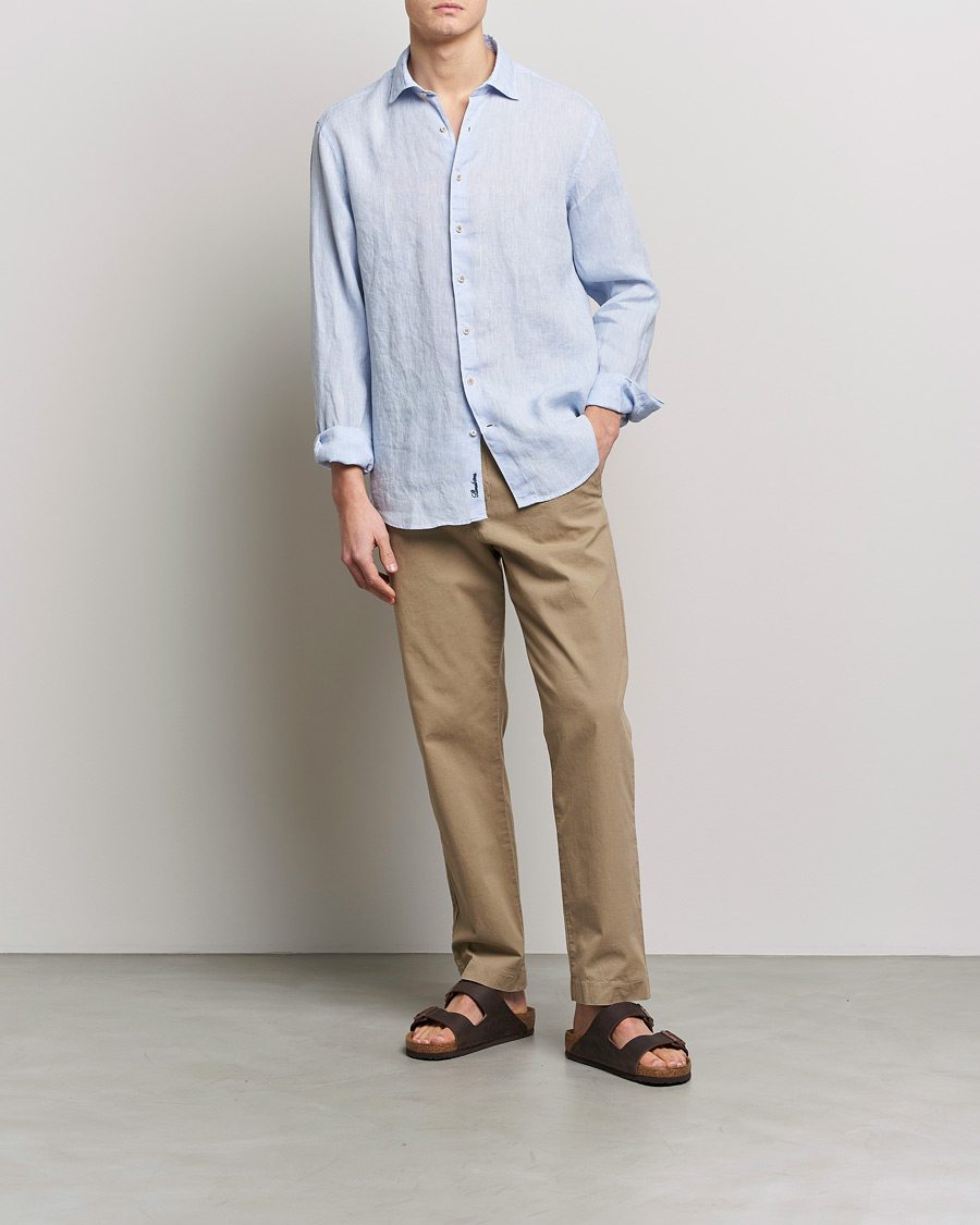 Herre | Skjorter | Stenströms | Fitted Body Cut Away Linen Shirt Light Blue
