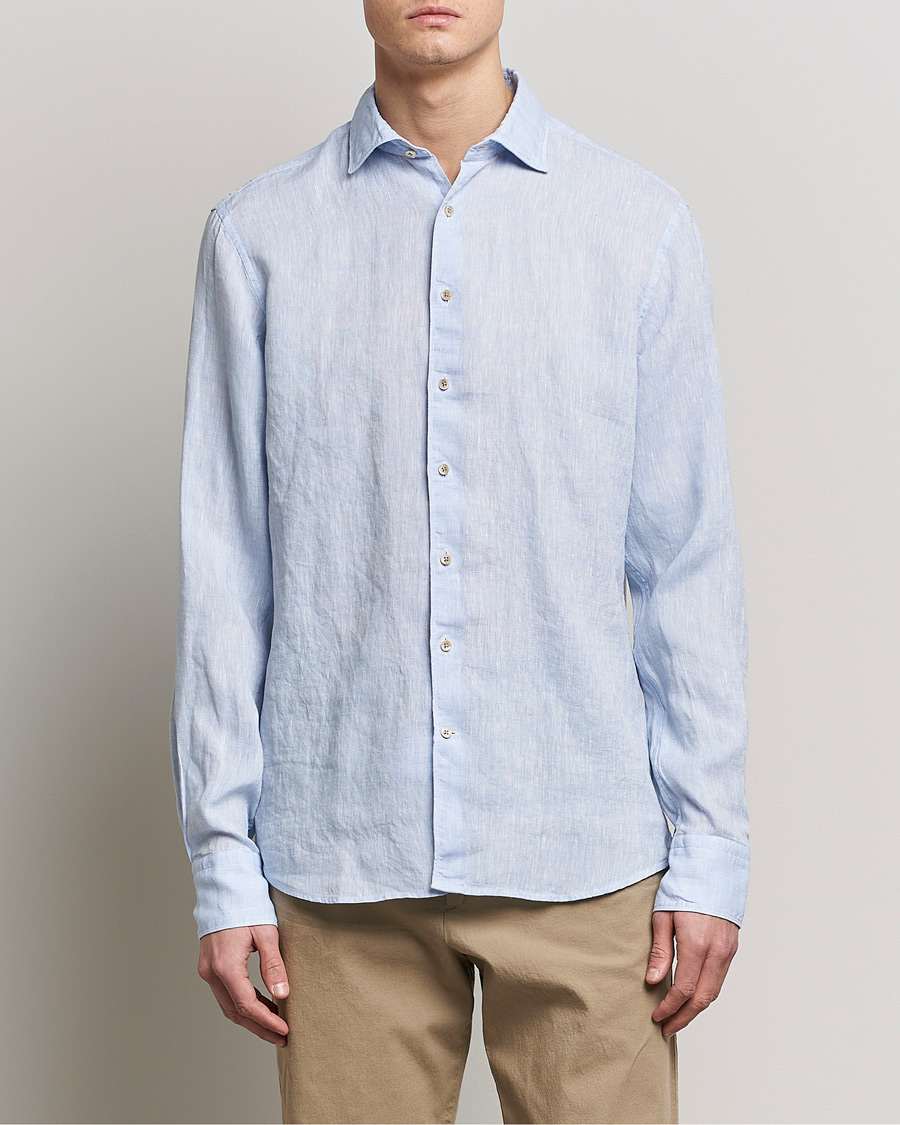 Herre | Skjorter | Stenströms | Fitted Body Cut Away Linen Shirt Light Blue