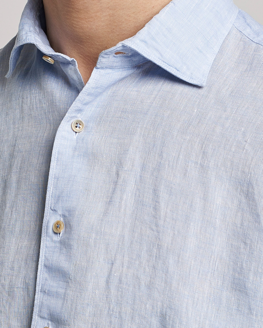 Herre | Skjorter | Stenströms | Fitted Body Cut Away Linen Shirt Light Blue