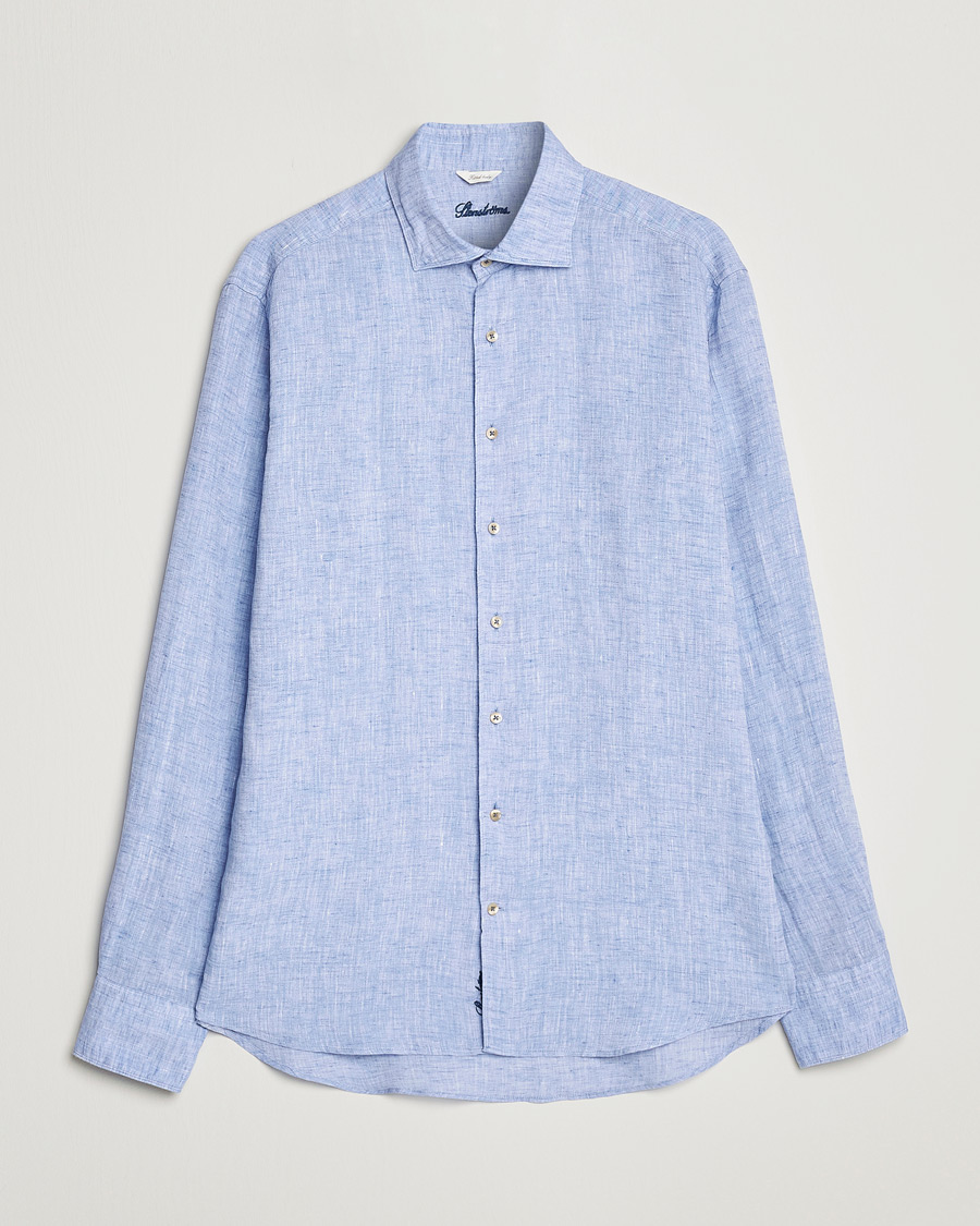Herre | Skjorter | Stenströms | Fitted Body Cut Away Linen Shirt Blue