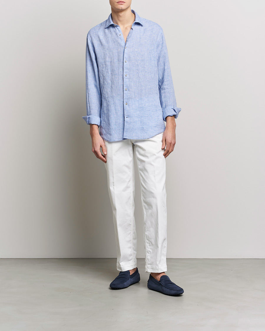 Herre | Skjorter | Stenströms | Fitted Body Cut Away Linen Shirt Blue
