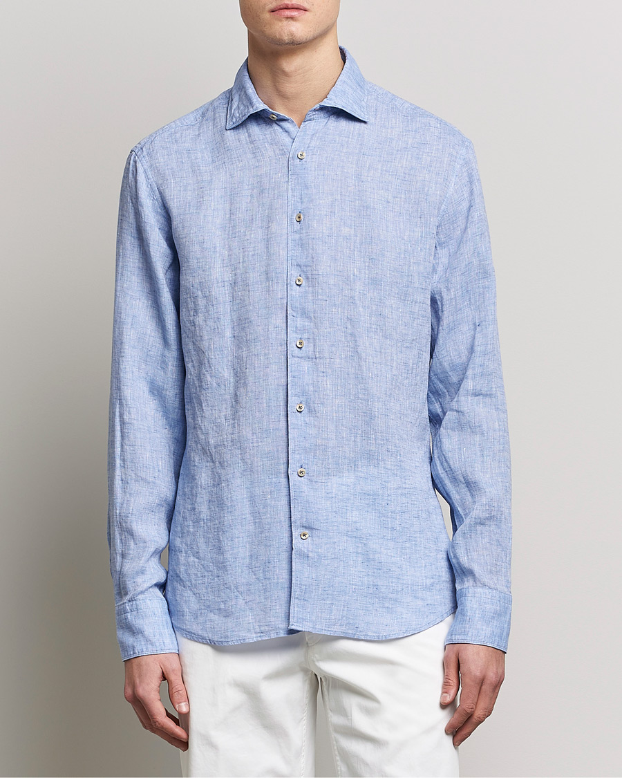 Men | Stenströms | Stenströms | Fitted Body Cut Away Linen Shirt Blue