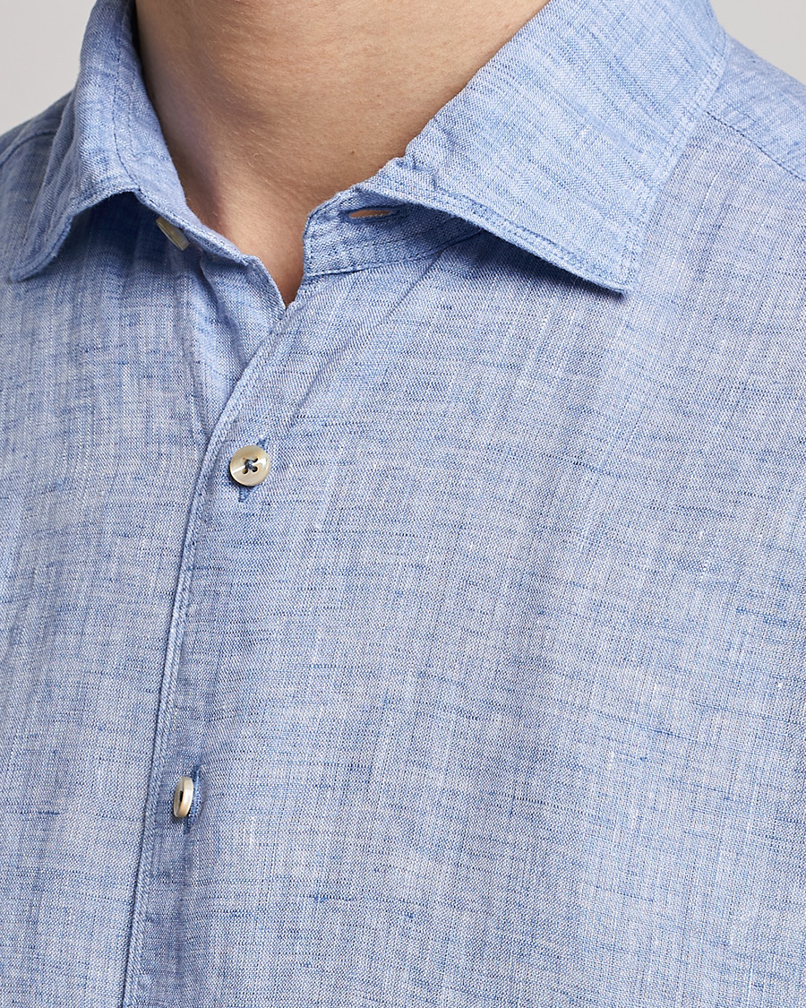 Herre | Skjorter | Stenströms | Fitted Body Cut Away Linen Shirt Blue