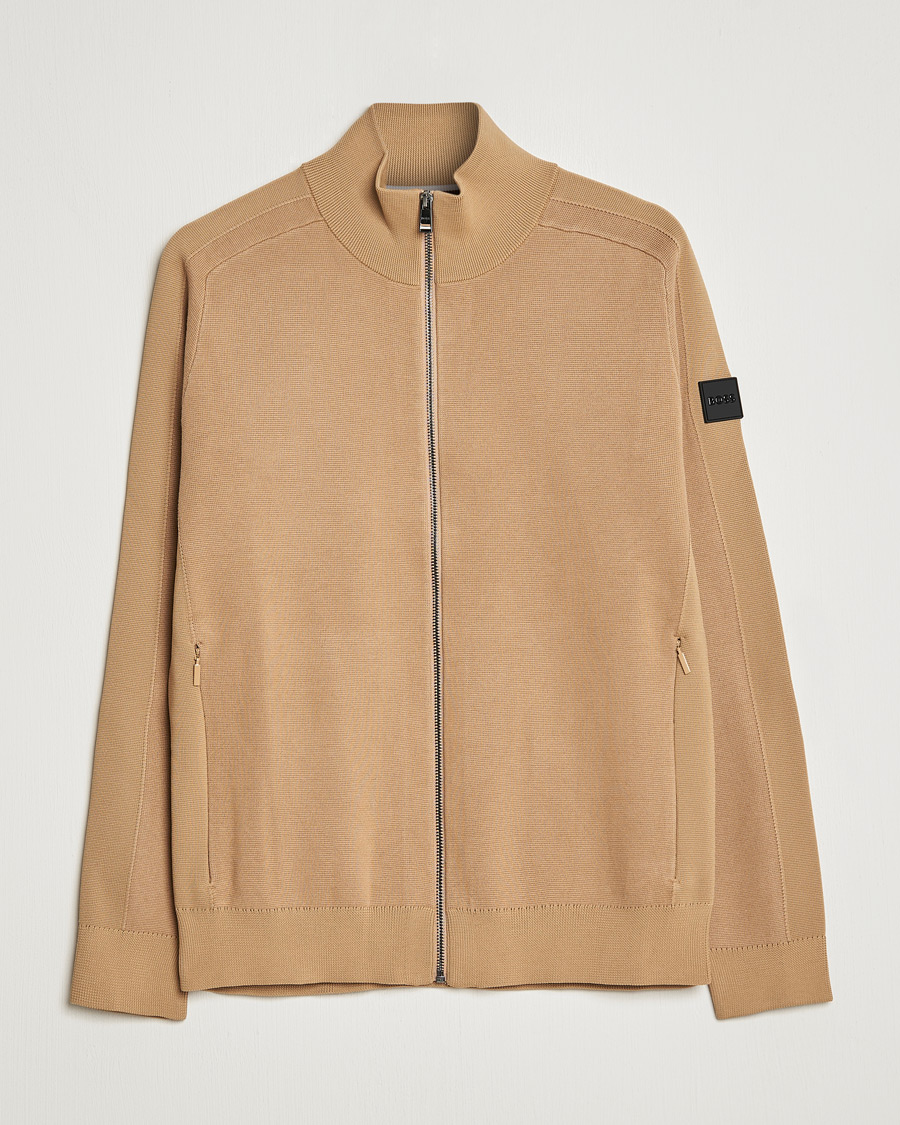 Herre | Gensere | BOSS BLACK | Fisio Knitted Full Zip Medium Beige