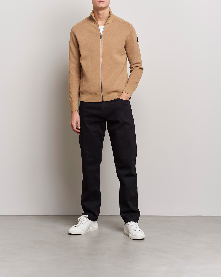 Herre | Gensere | BOSS BLACK | Fisio Knitted Full Zip Medium Beige