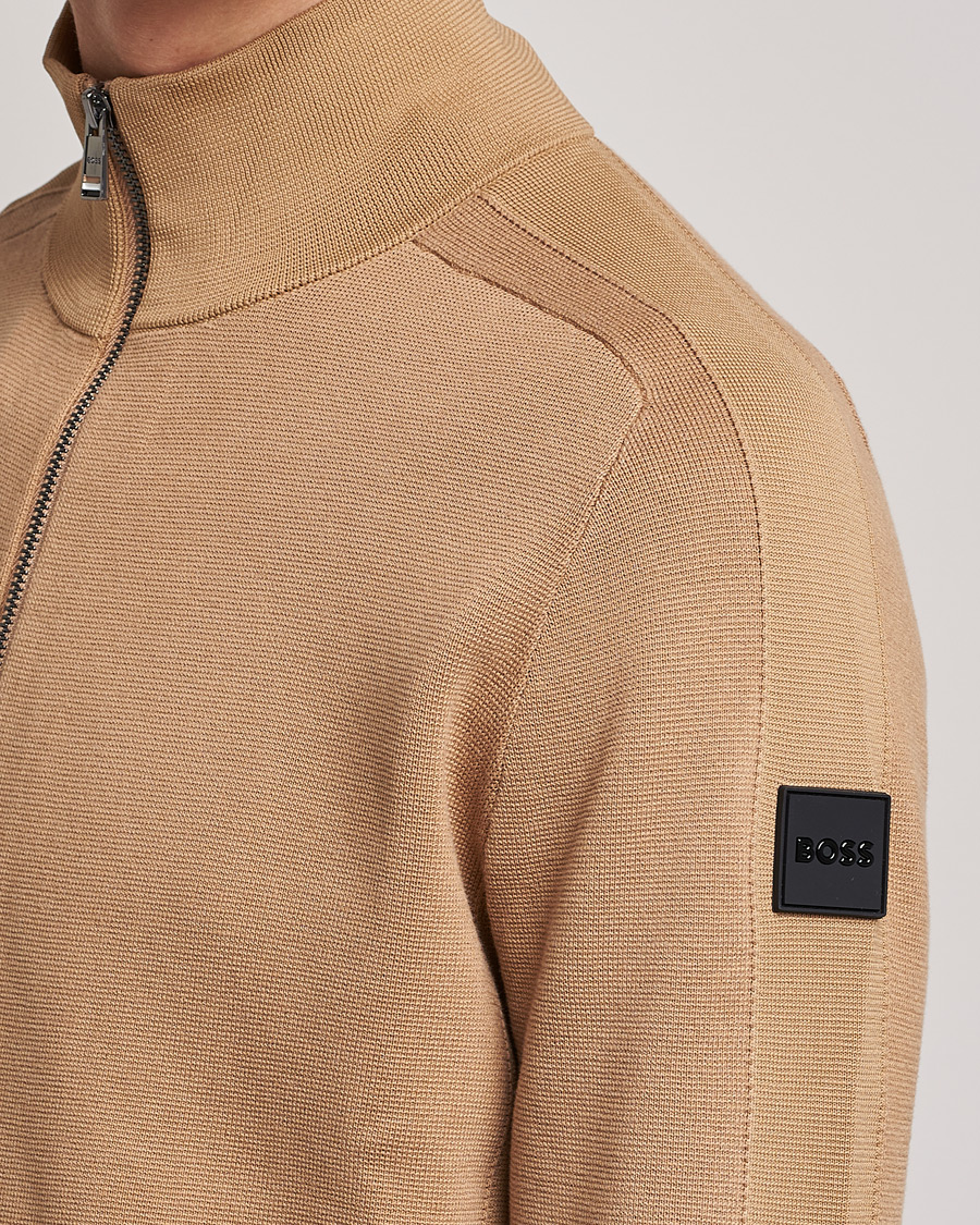 Herre | Gensere | BOSS BLACK | Fisio Knitted Full Zip Medium Beige