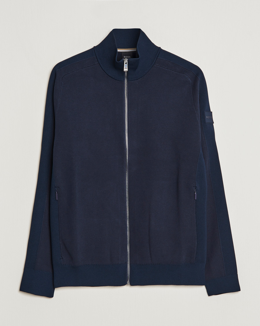 Herre | Gensere | BOSS BLACK | Fisio Knitted Full Zip Dark Blue
