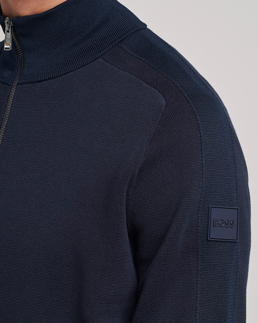 Herre | Gensere | BOSS BLACK | Fisio Knitted Full Zip Dark Blue