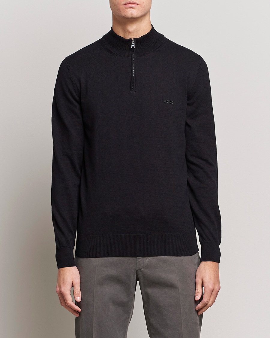 Herre | Gensere | BOSS BLACK | Padro Merino Knitted Half Zip Black