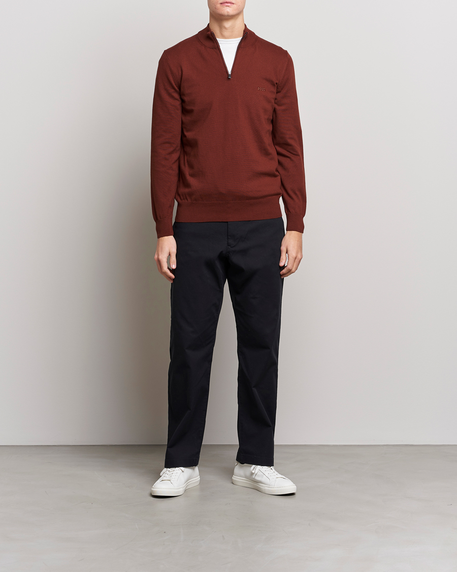 Herre | Gensere | BOSS BLACK | Padro Merino Knitted Half Zip Medium Brown