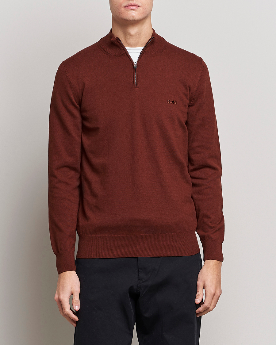 Herre | Gensere | BOSS BLACK | Padro Merino Knitted Half Zip Medium Brown