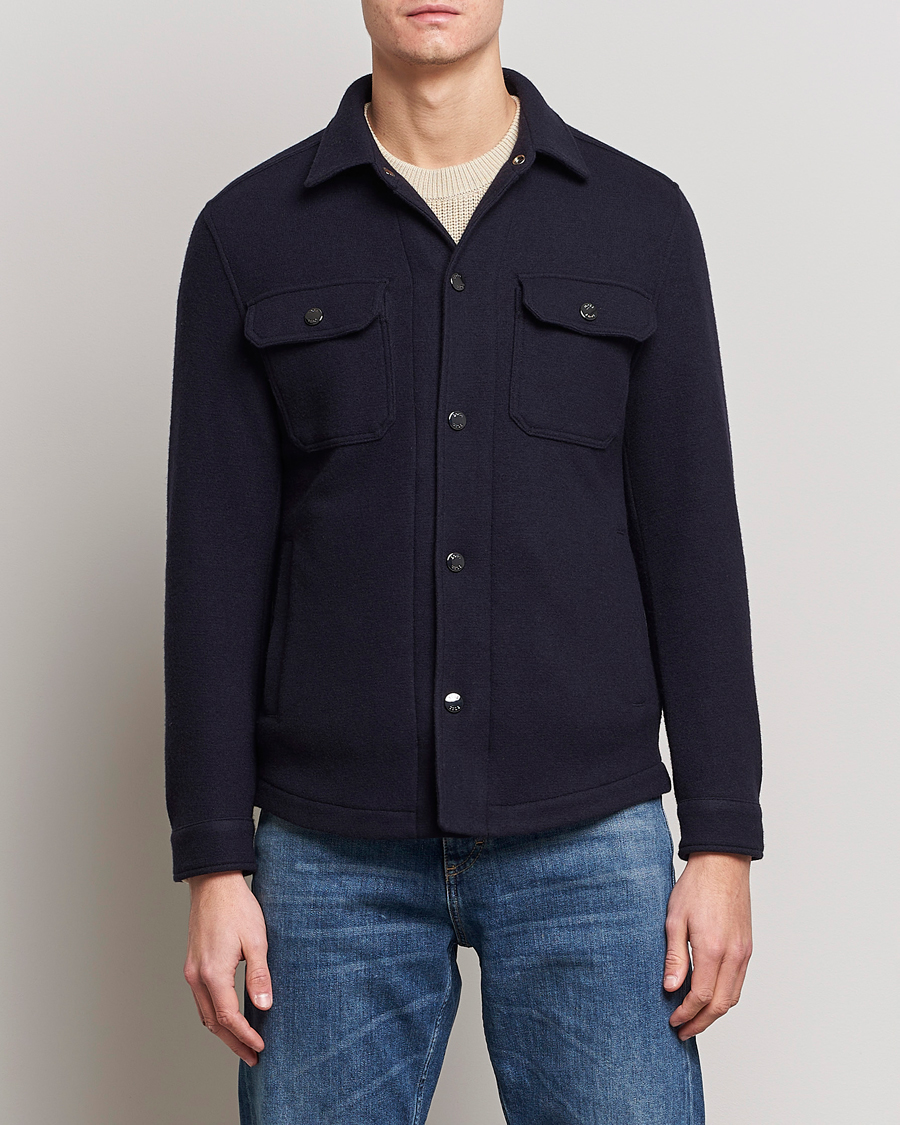 Herre | Skjorter | BOSS BLACK | Carper Wool Overshirt Dark Blue