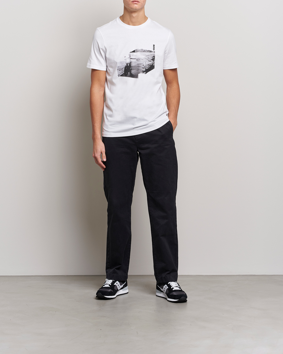 Herre |  | BOSS Casual | Teglow Photoprint Crew Neck T-Shirt White